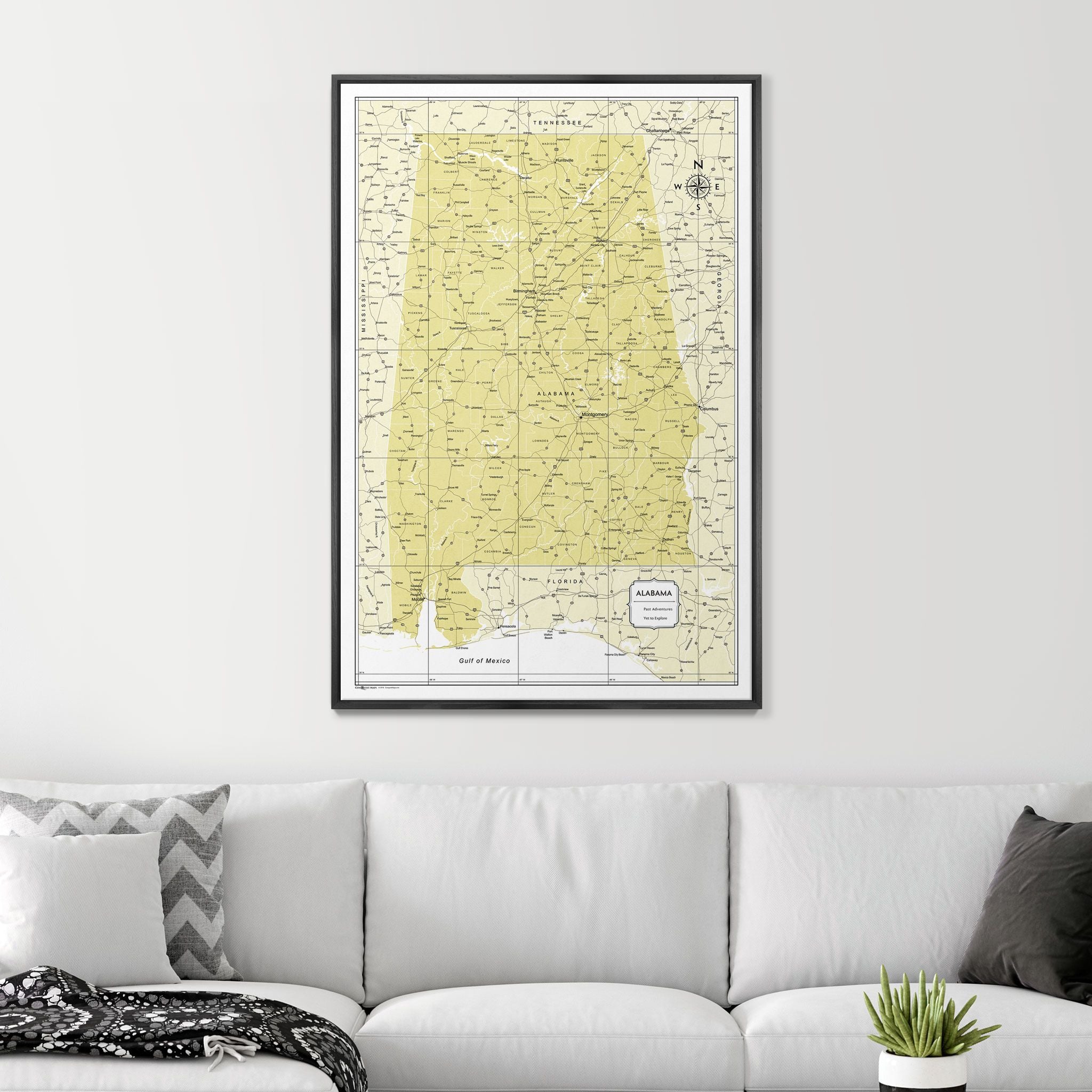 Push Pin Alabama Map (Pin Board) - Yellow Color Splash CM Pin Board