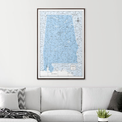 Push Pin Alabama Map (Pin Board) - Light Blue Color Splash CM Pin Board