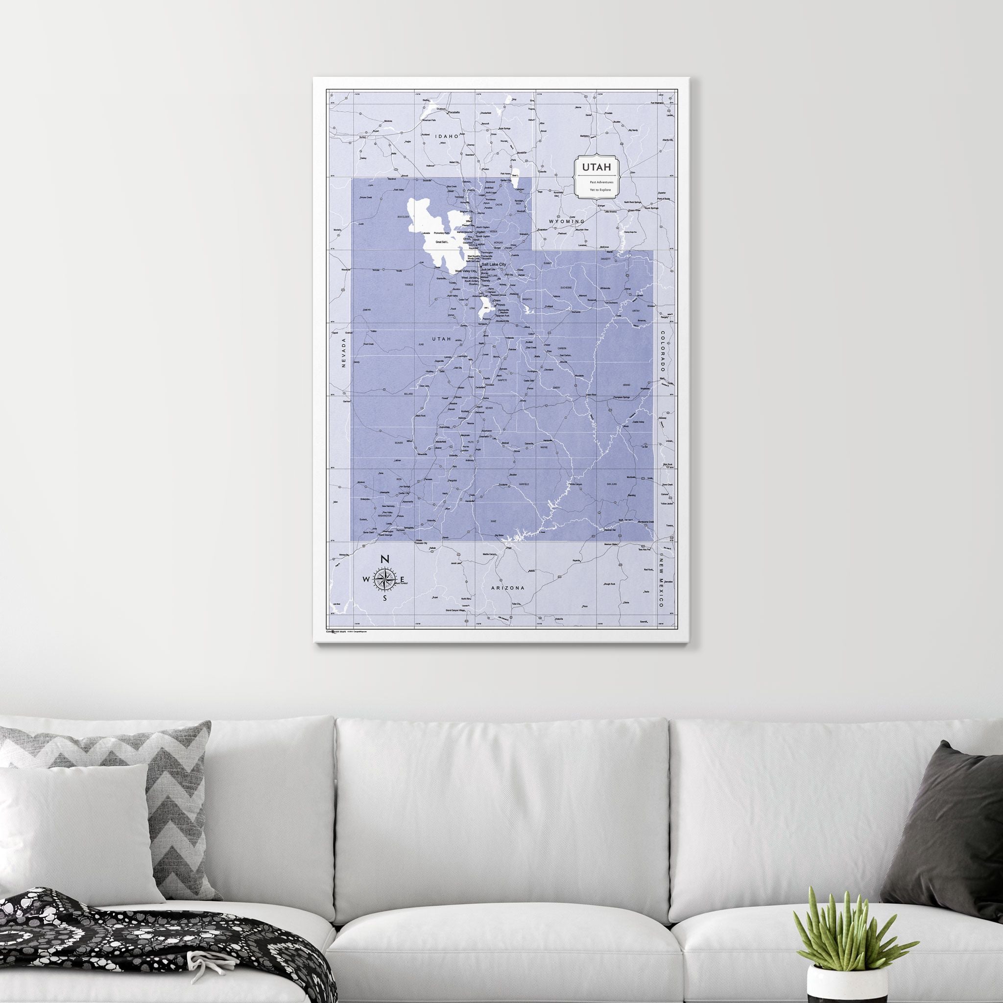 Push Pin Utah Map (Pin Board) - Purple Color Splash CM Pin Board