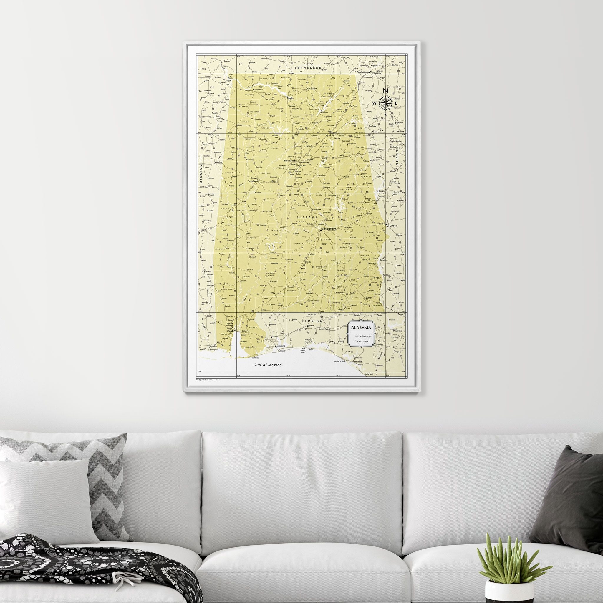 Push Pin Alabama Map (Pin Board) - Yellow Color Splash CM Pin Board