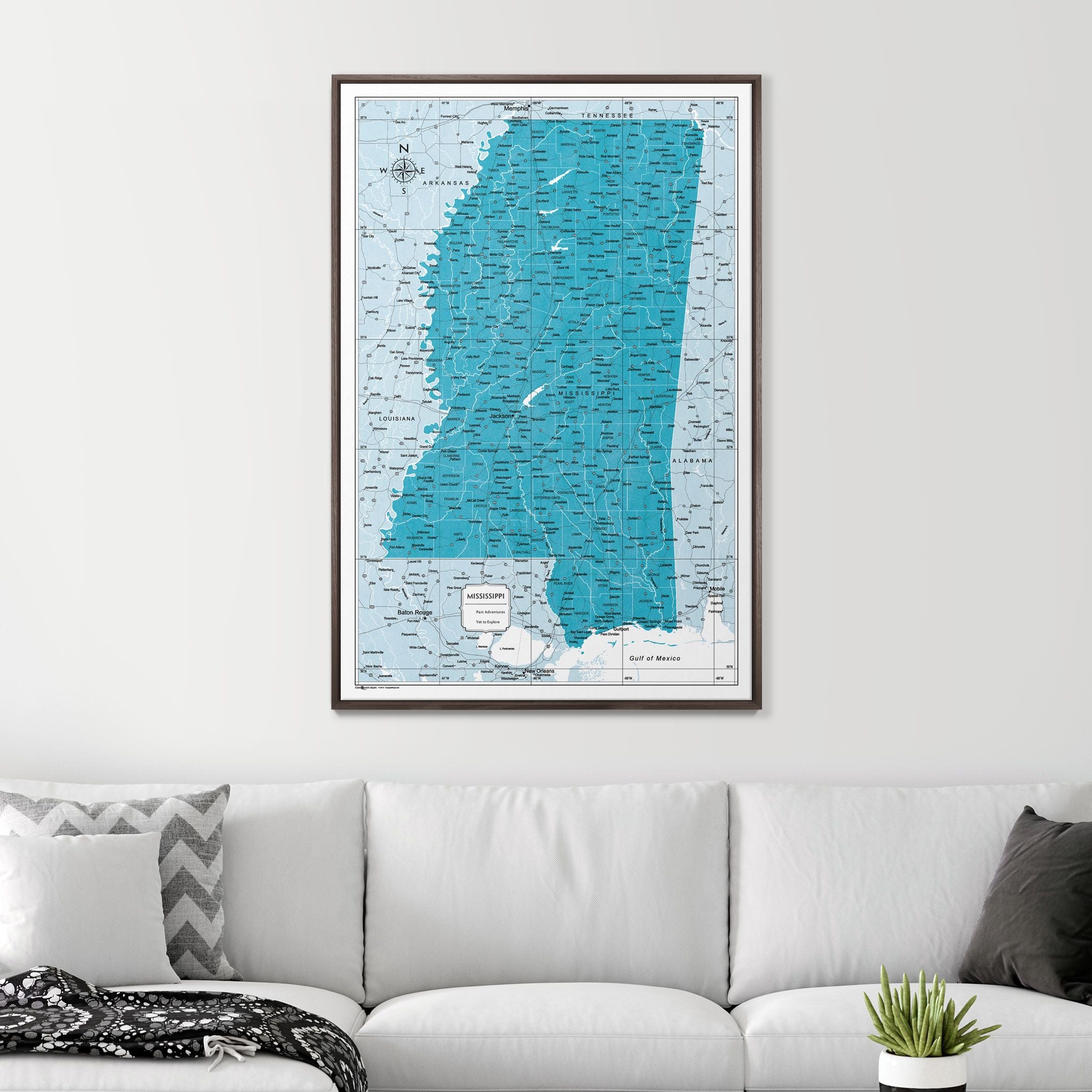 Push Pin Mississippi Map (Pin Board) - Teal Color Splash CM Pin Board