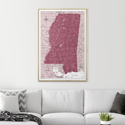 Push Pin Mississippi Map (Pin Board) - Burgundy Color Splash CM Pin Board