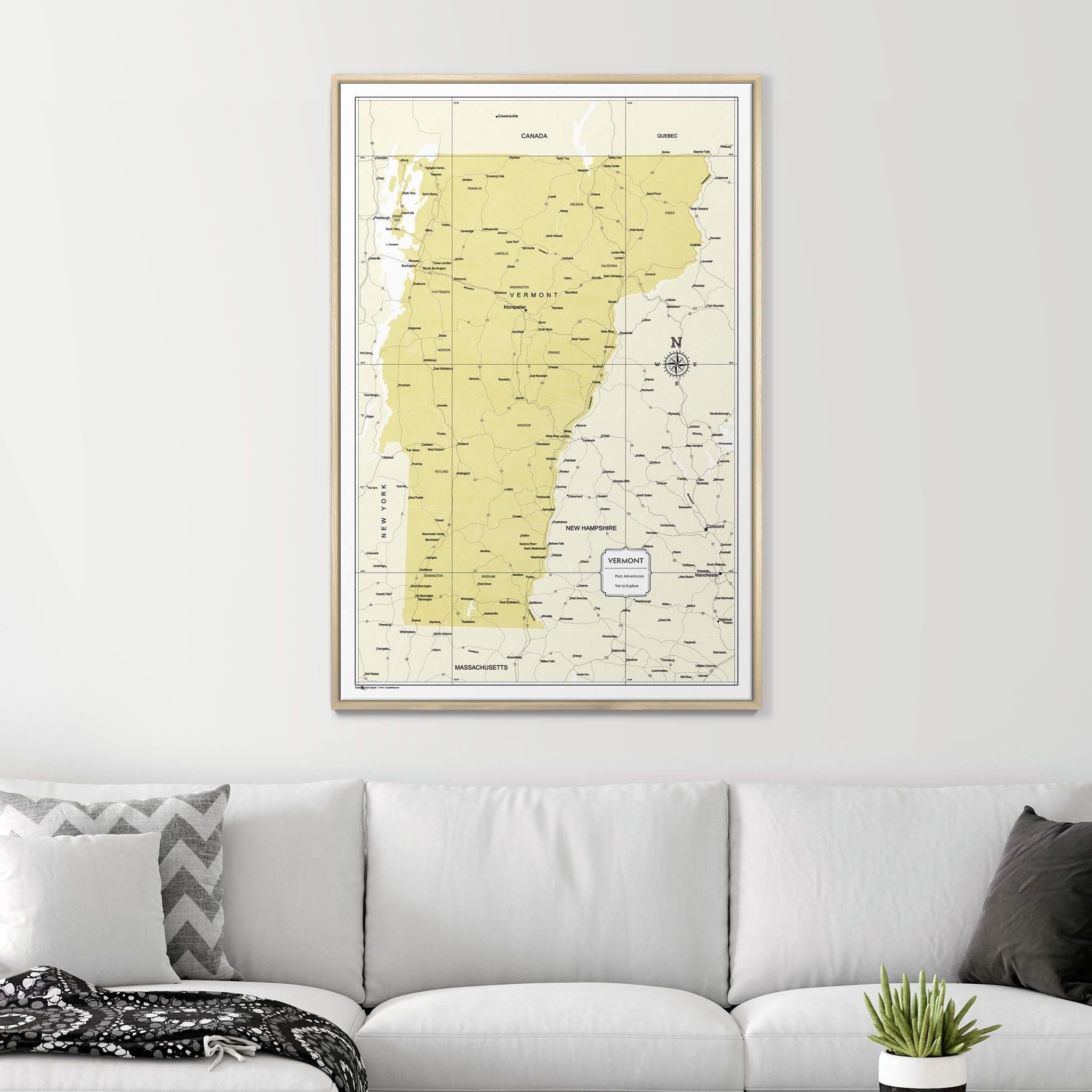 Push Pin Vermont Map (Pin Board) - Yellow Color Splash CM Pin Board