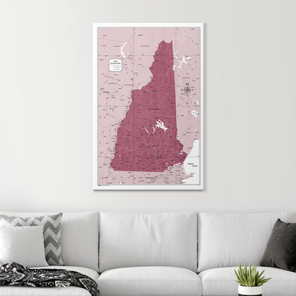 Push Pin New Hampshire Map (Pin Board) - Burgundy Color Splash CM Pin Board