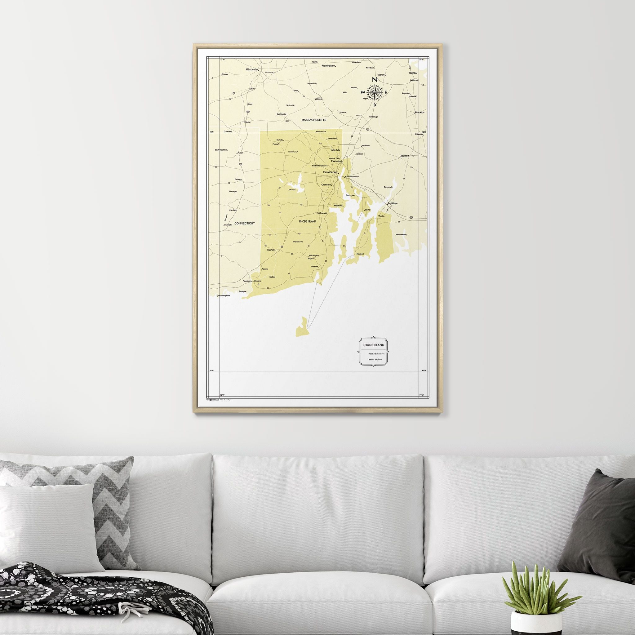 Push Pin Rhode Island Map (Pin Board) - Yellow Color Splash CM Pin Board