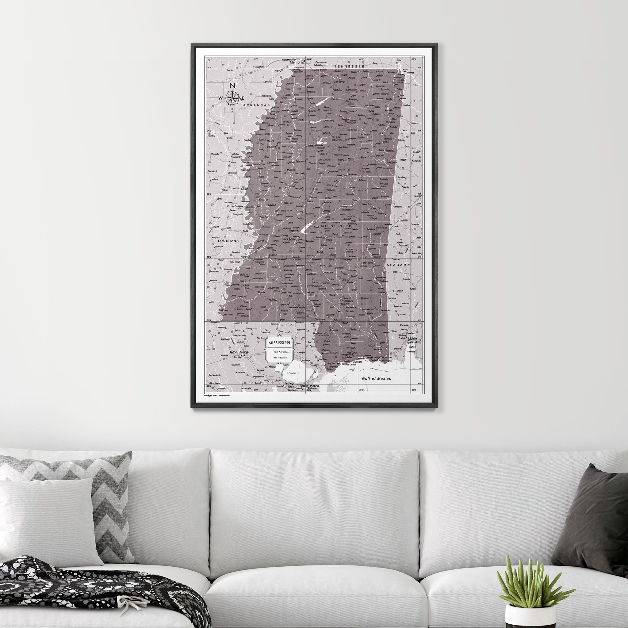 Push Pin Mississippi Map (Pin Board) - Dark Brown Color Splash CM Pin Board