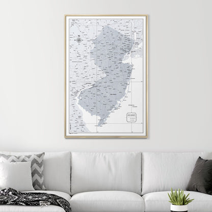 Push Pin New Jersey Map (Pin Board) - Light Gray Color Splash CM Pin Board