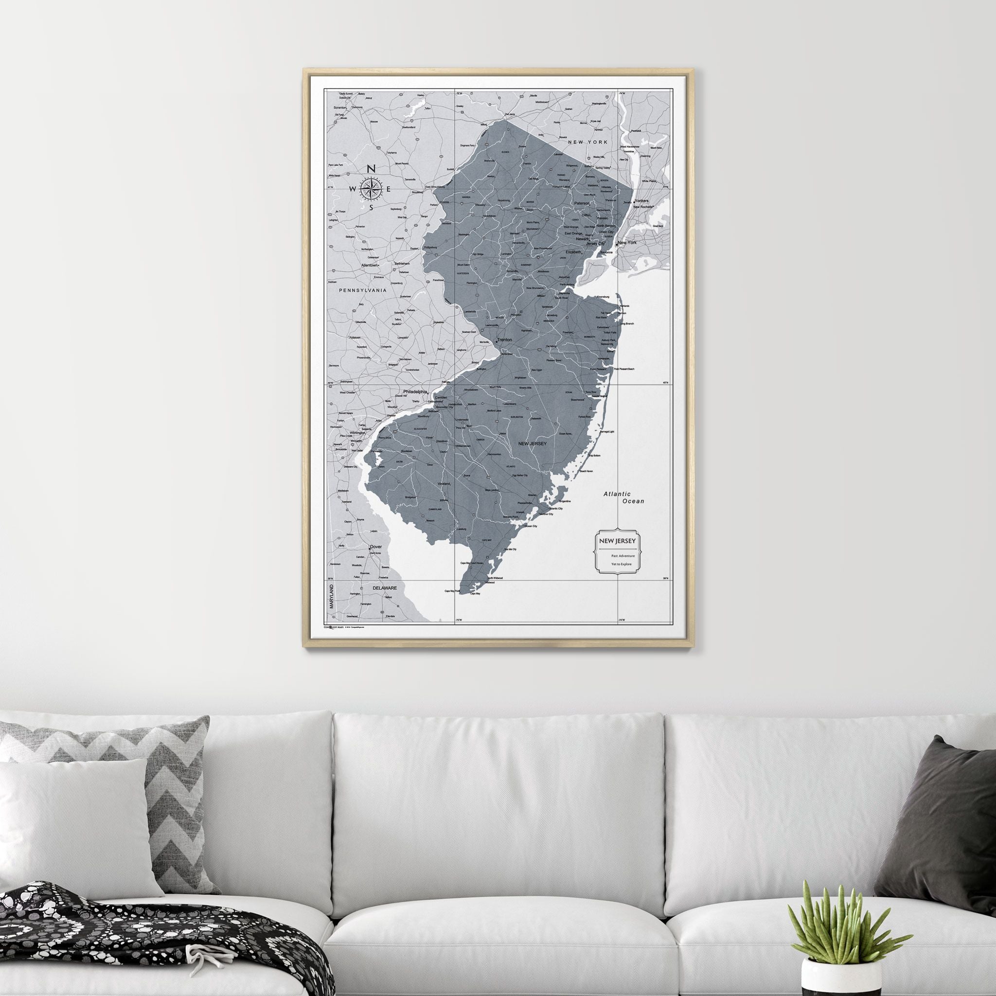 Push Pin New Jersey Map (Pin Board) - Dark Gray Color Splash CM Pin Board