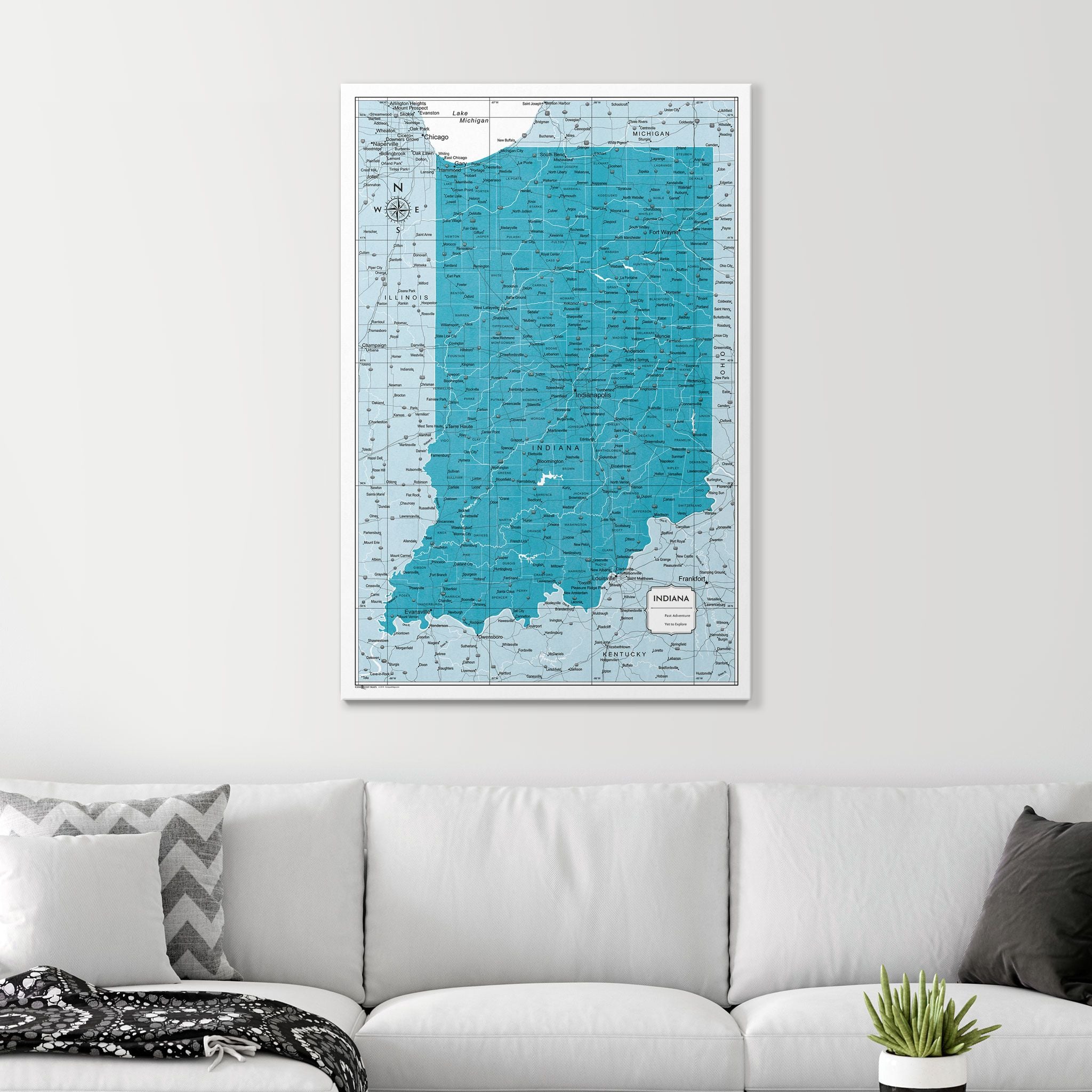 Push Pin Indiana Map (Pin Board) - Teal Color Splash CM Pin Board