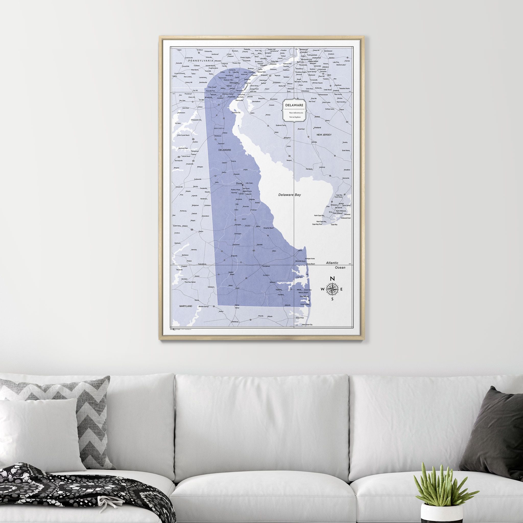 Push Pin Delaware Map (Pin Board) - Purple Color Splash CM Pin Board