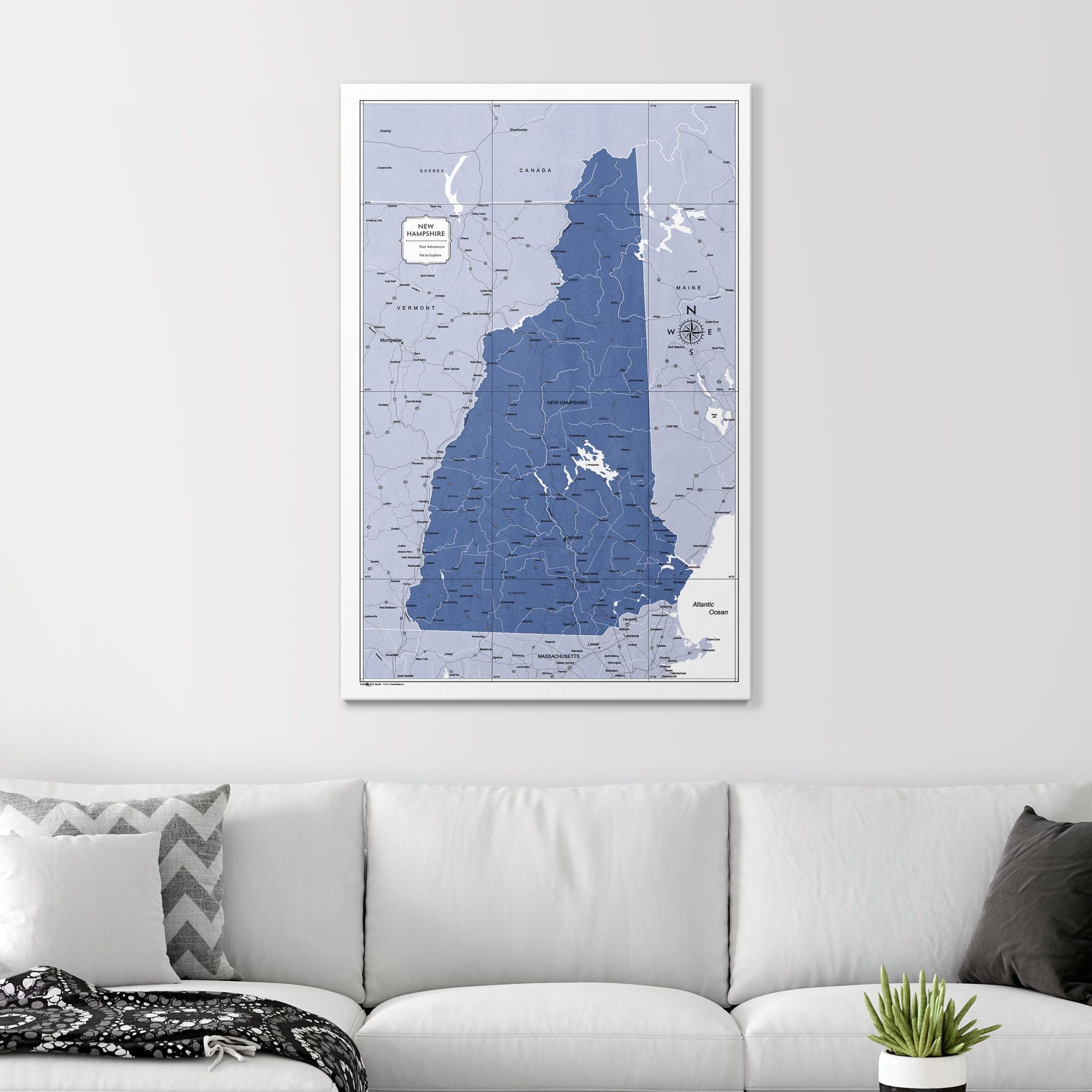 Push Pin New Hampshire Map (Pin Board) - Navy Color Splash CM Pin Board