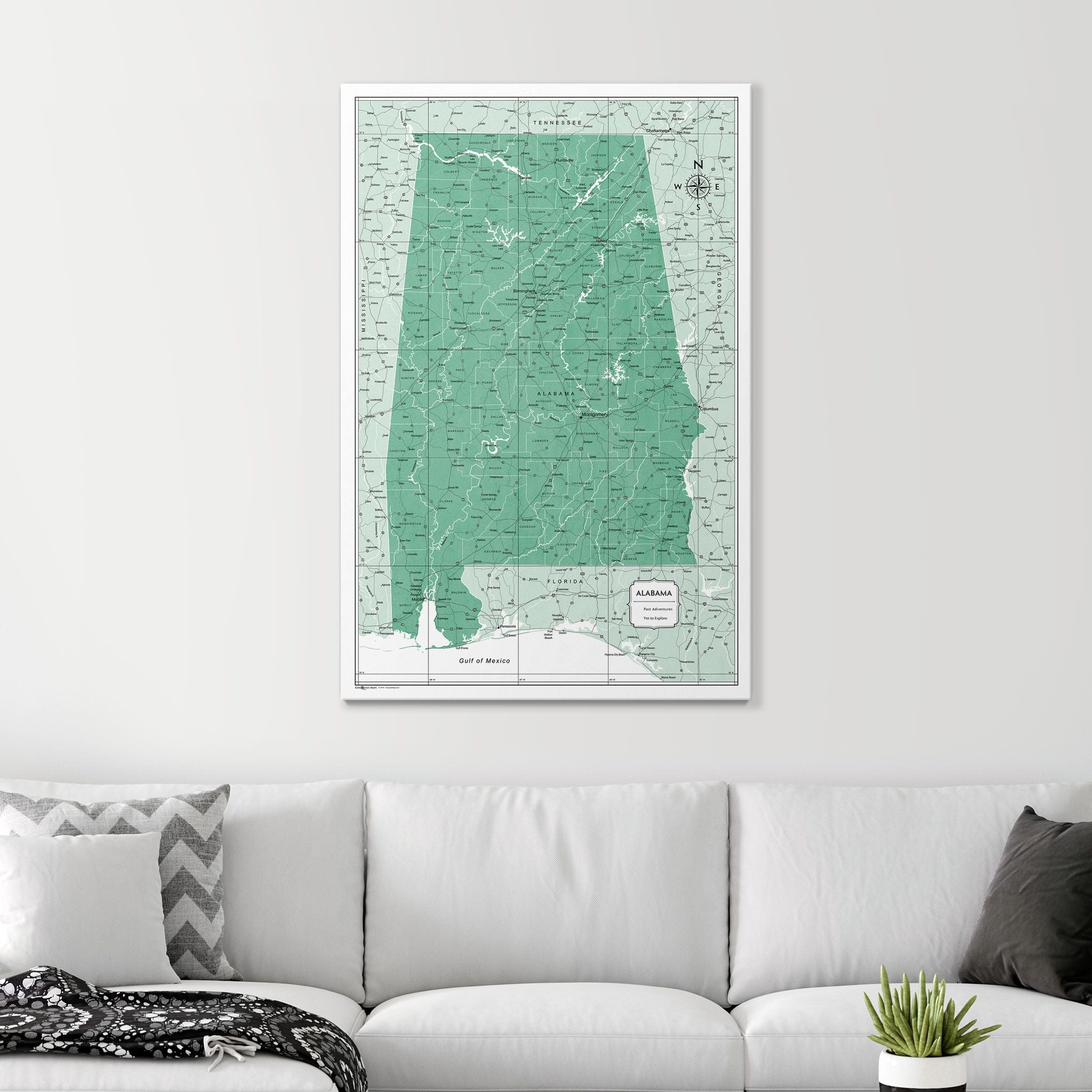 Push Pin Alabama Map (Pin Board) - Green Color Splash CM Pin Board