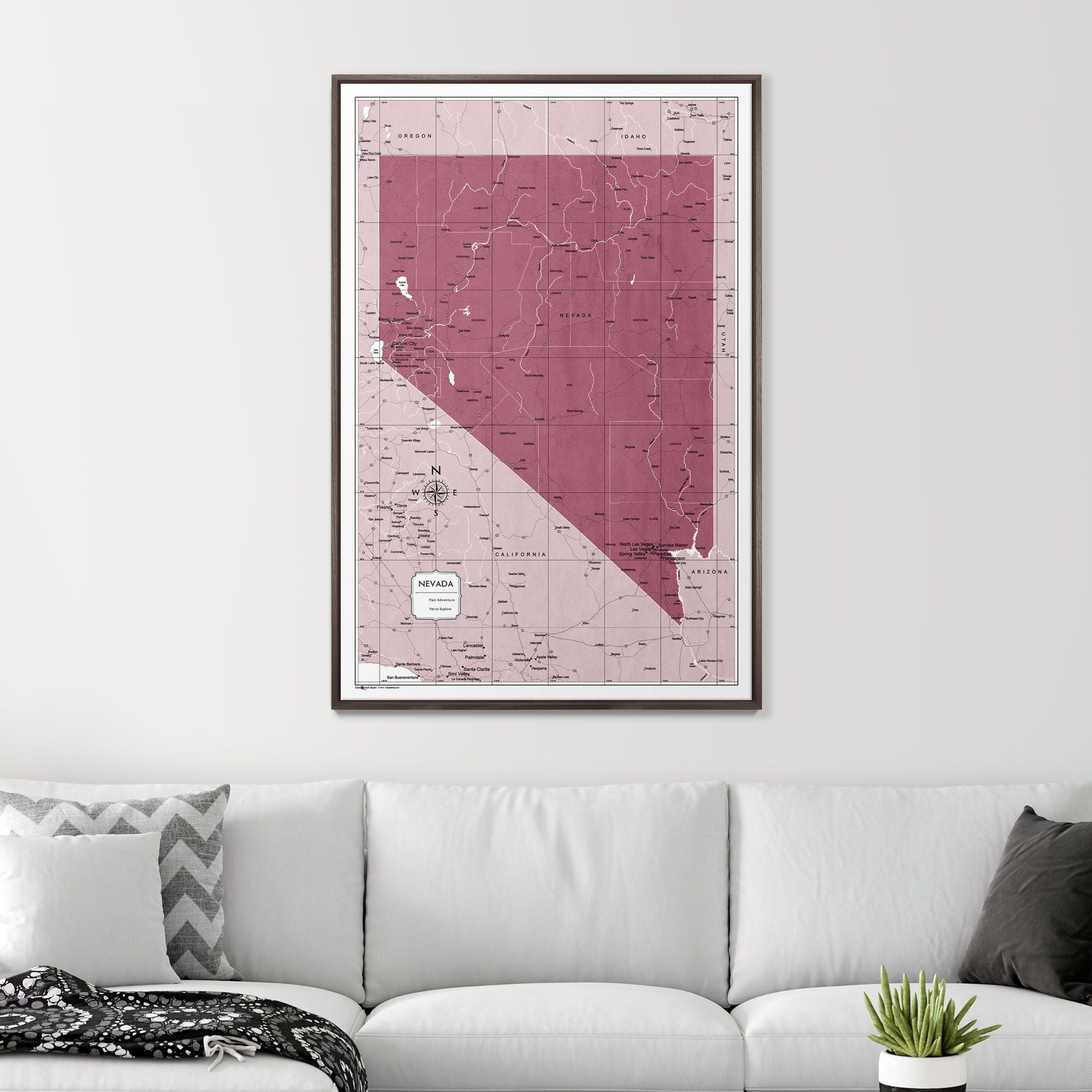 Push Pin Nevada Map (Pin Board) - Burgundy Color Splash CM Pin Board