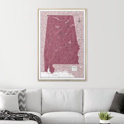 Push Pin Alabama Map (Pin Board) - Burgundy Color Splash CM Pin Board