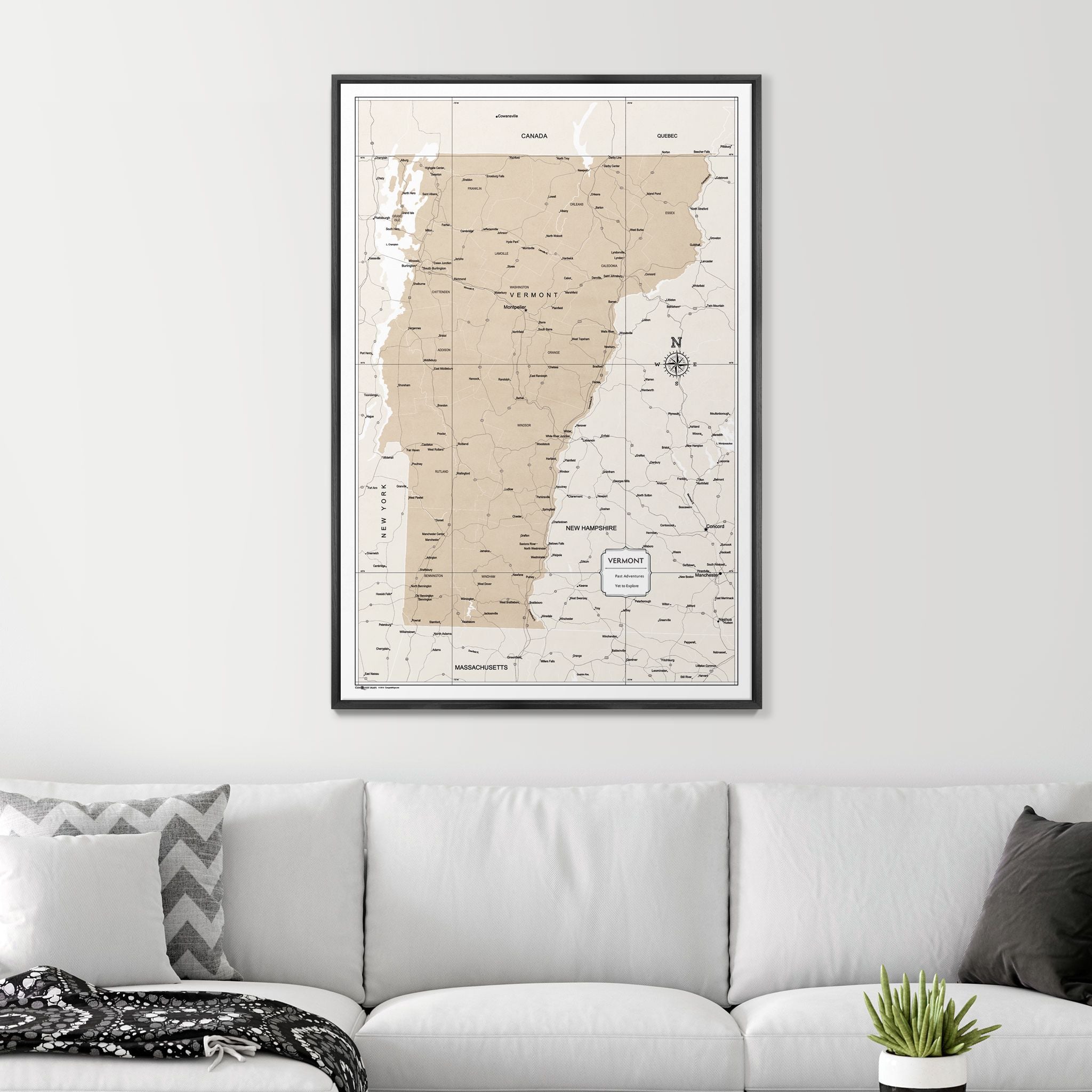 Push Pin Vermont Map (Pin Board) - Light Brown Color Splash CM Pin Board