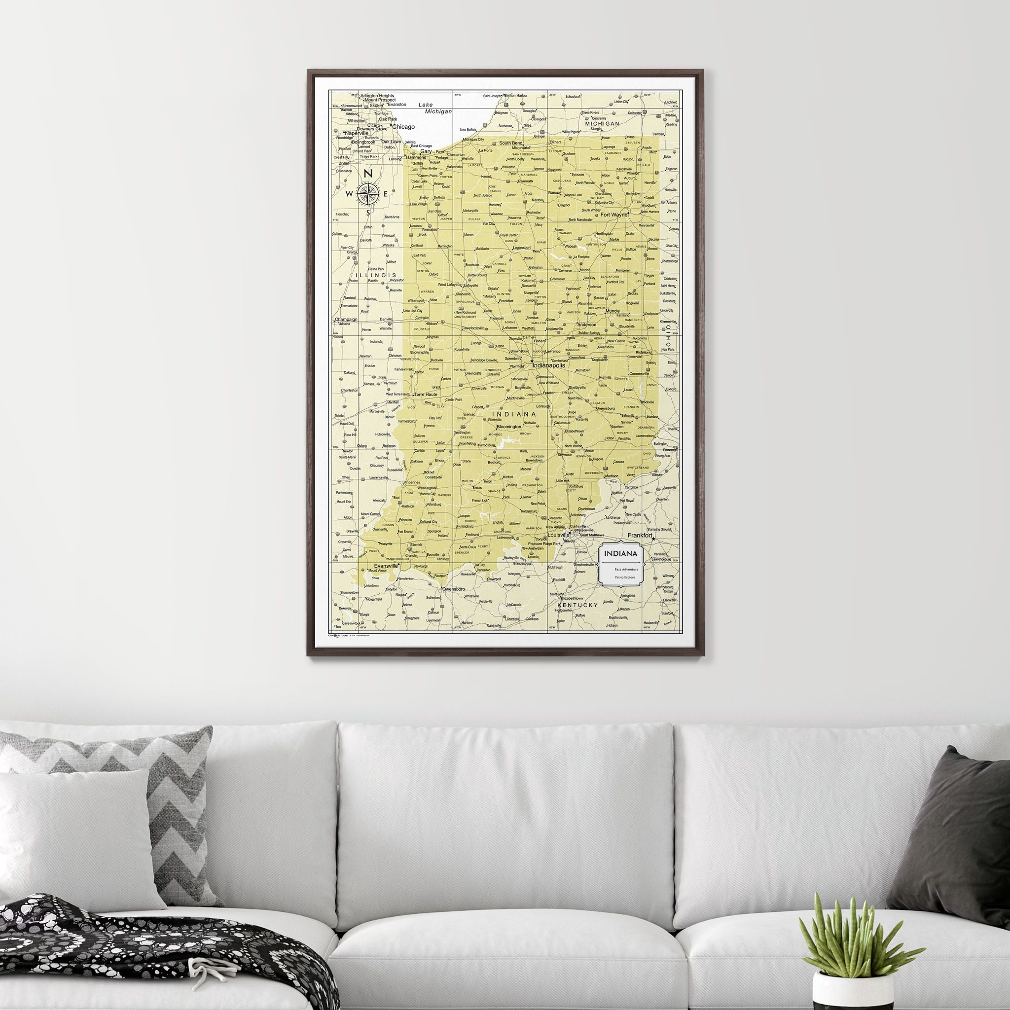 Push Pin Indiana Map (Pin Board) - Yellow Color Splash CM Pin Board