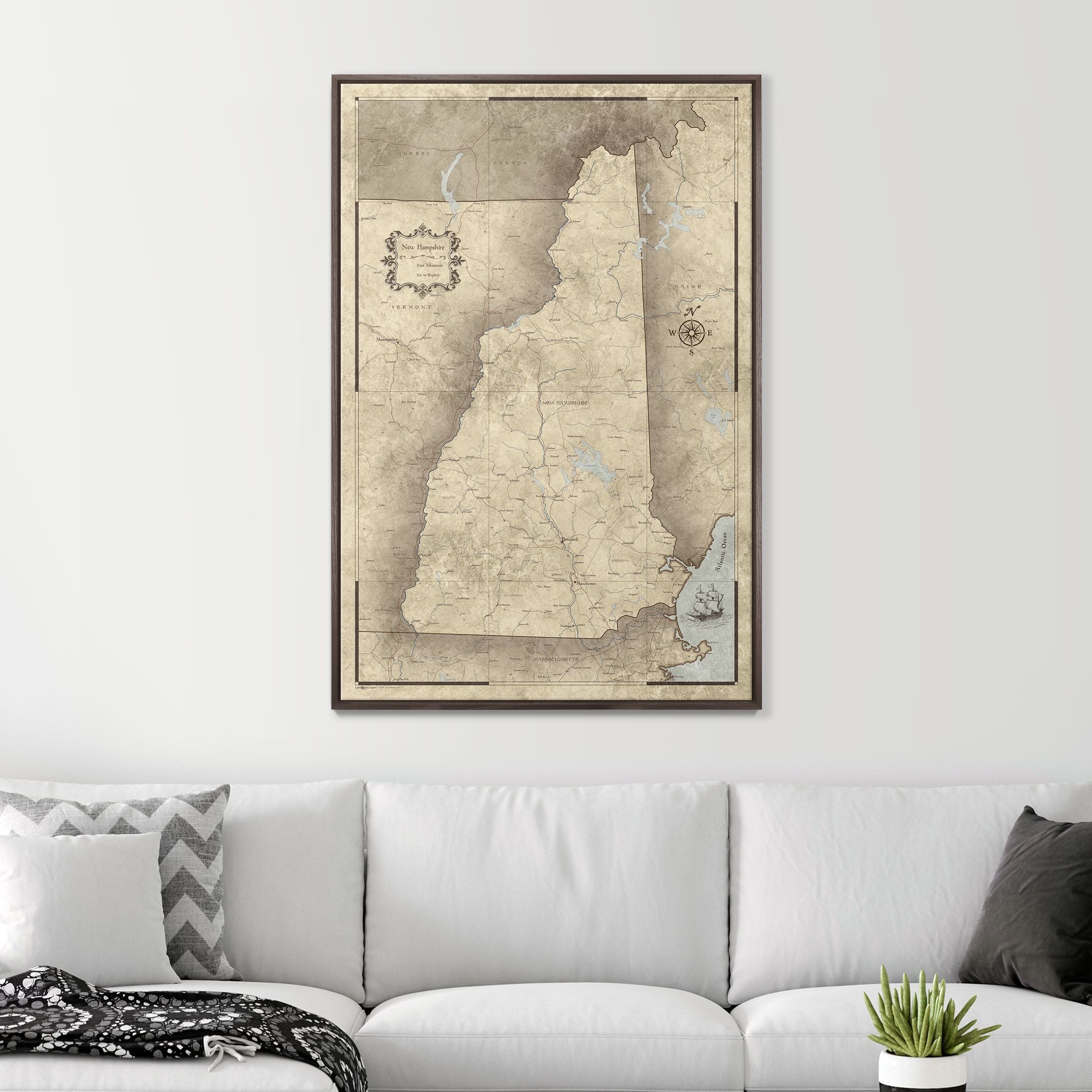 Push Pin New Hampshire Map (Pin Board) - Rustic Vintage CM Pin Board