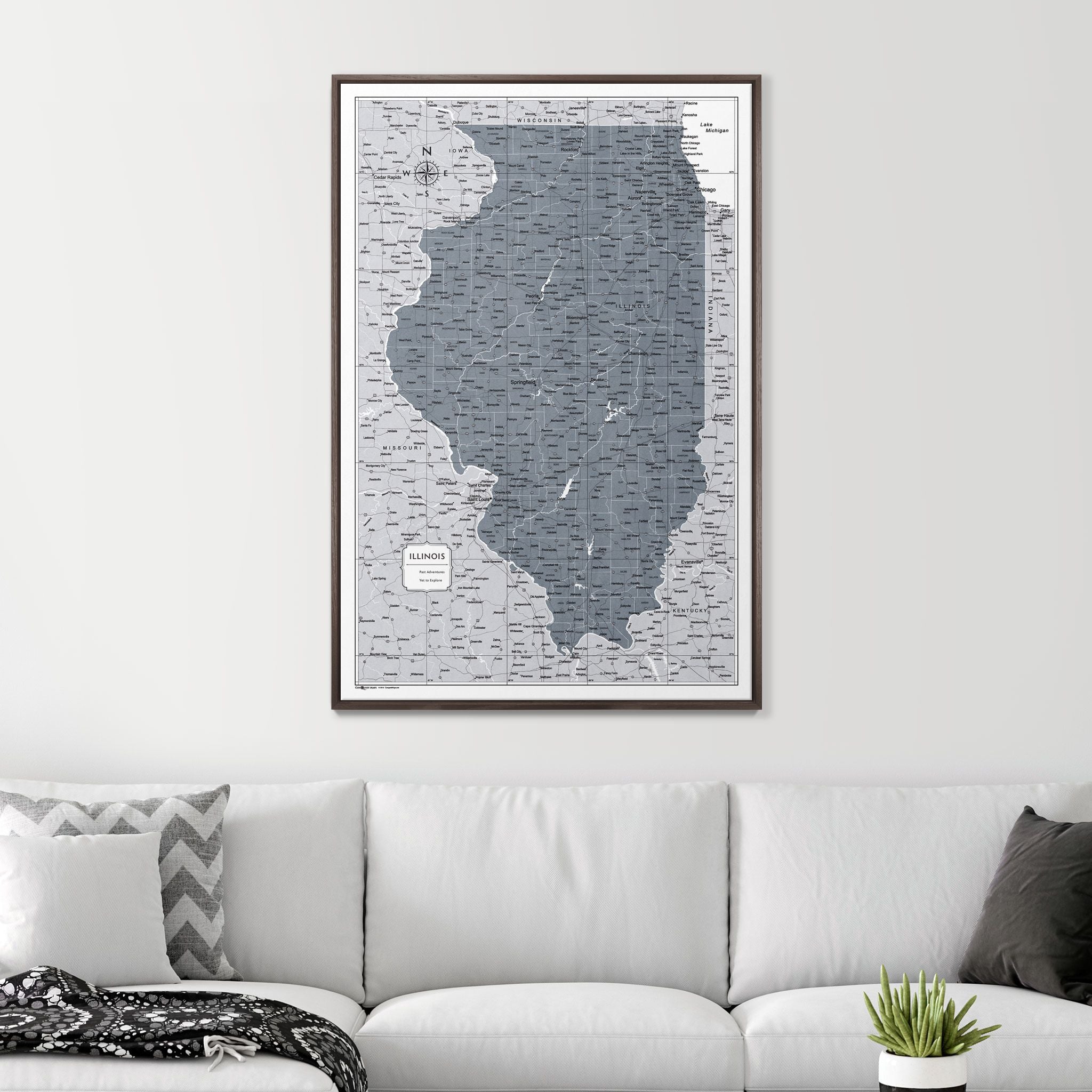 Push Pin Illinois Map (Pin Board) - Dark Gray Color Splash CM Pin Board