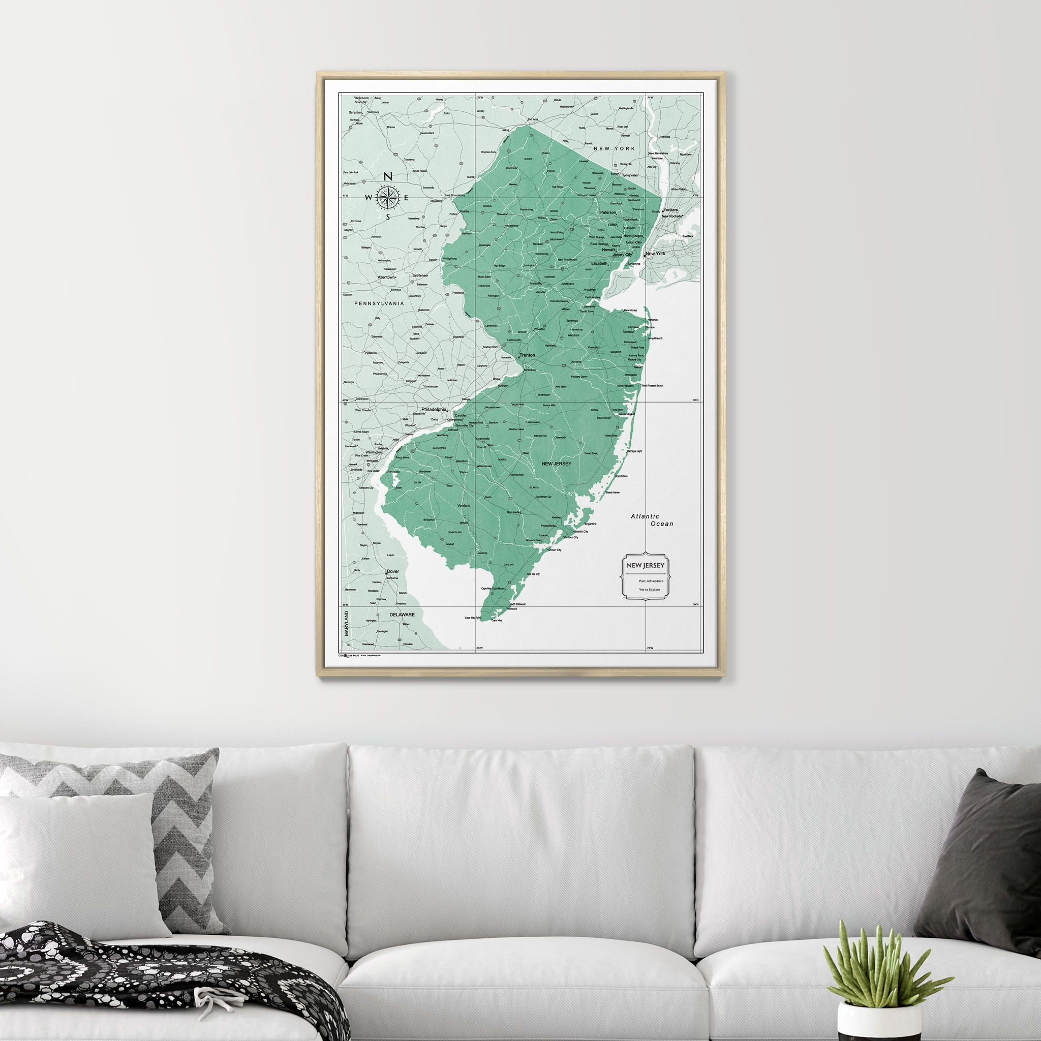 Push Pin New Jersey Map (Pin Board) - Green Color Splash CM Pin Board