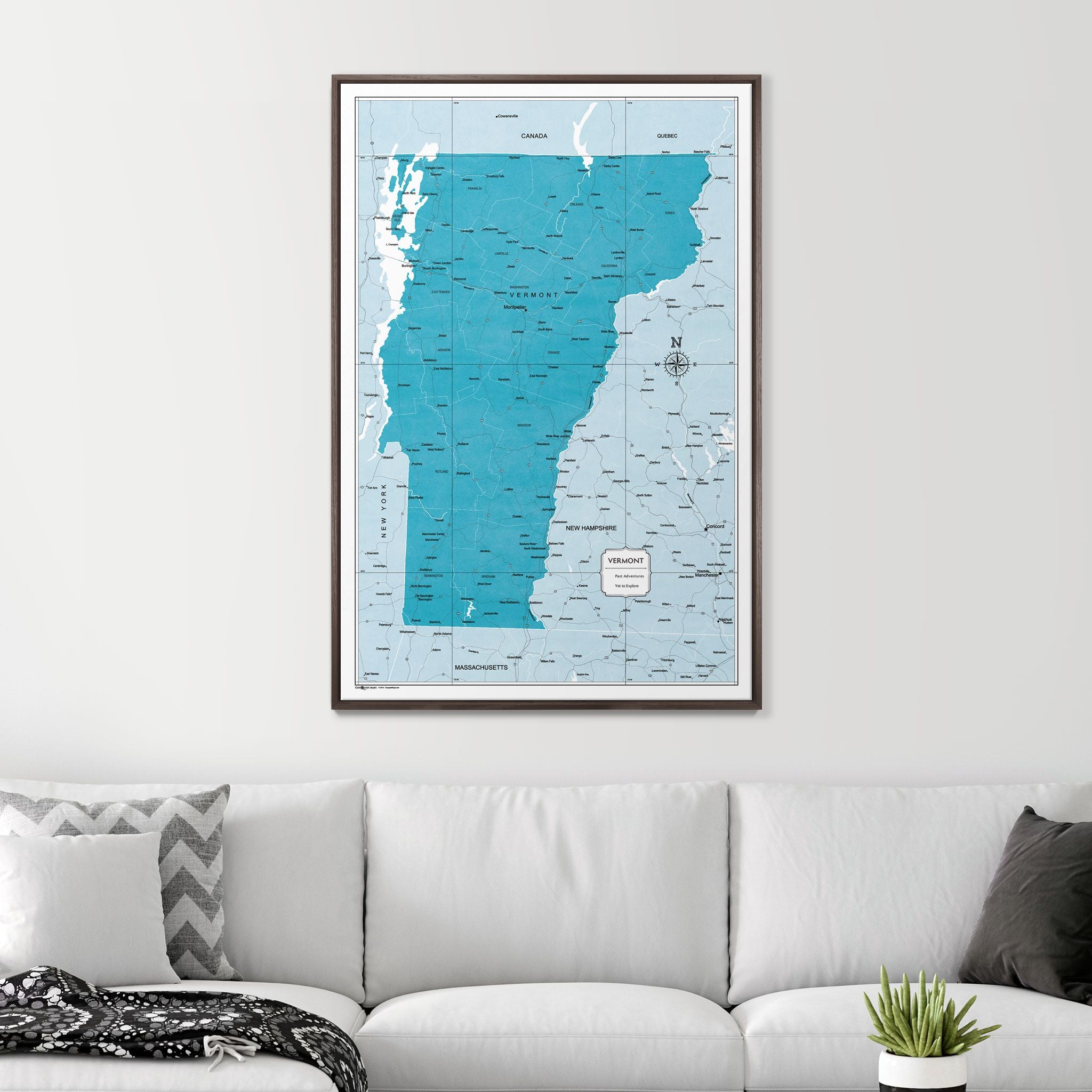 Push Pin Vermont Map (Pin Board) - Teal Color Splash CM Pin Board