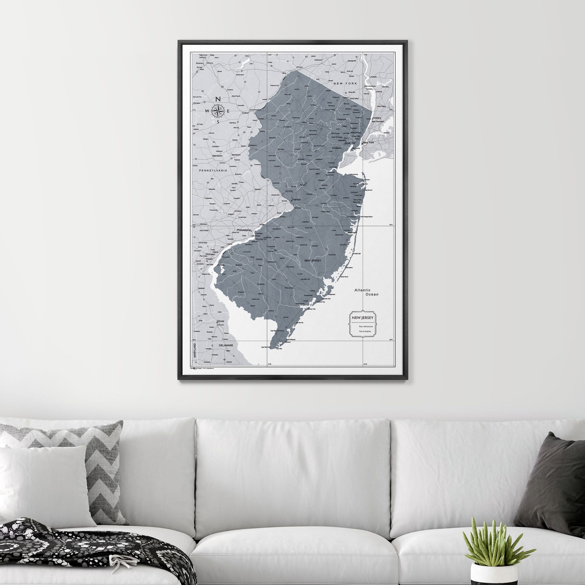 Push Pin New Jersey Map (Pin Board) - Dark Gray Color Splash CM Pin Board