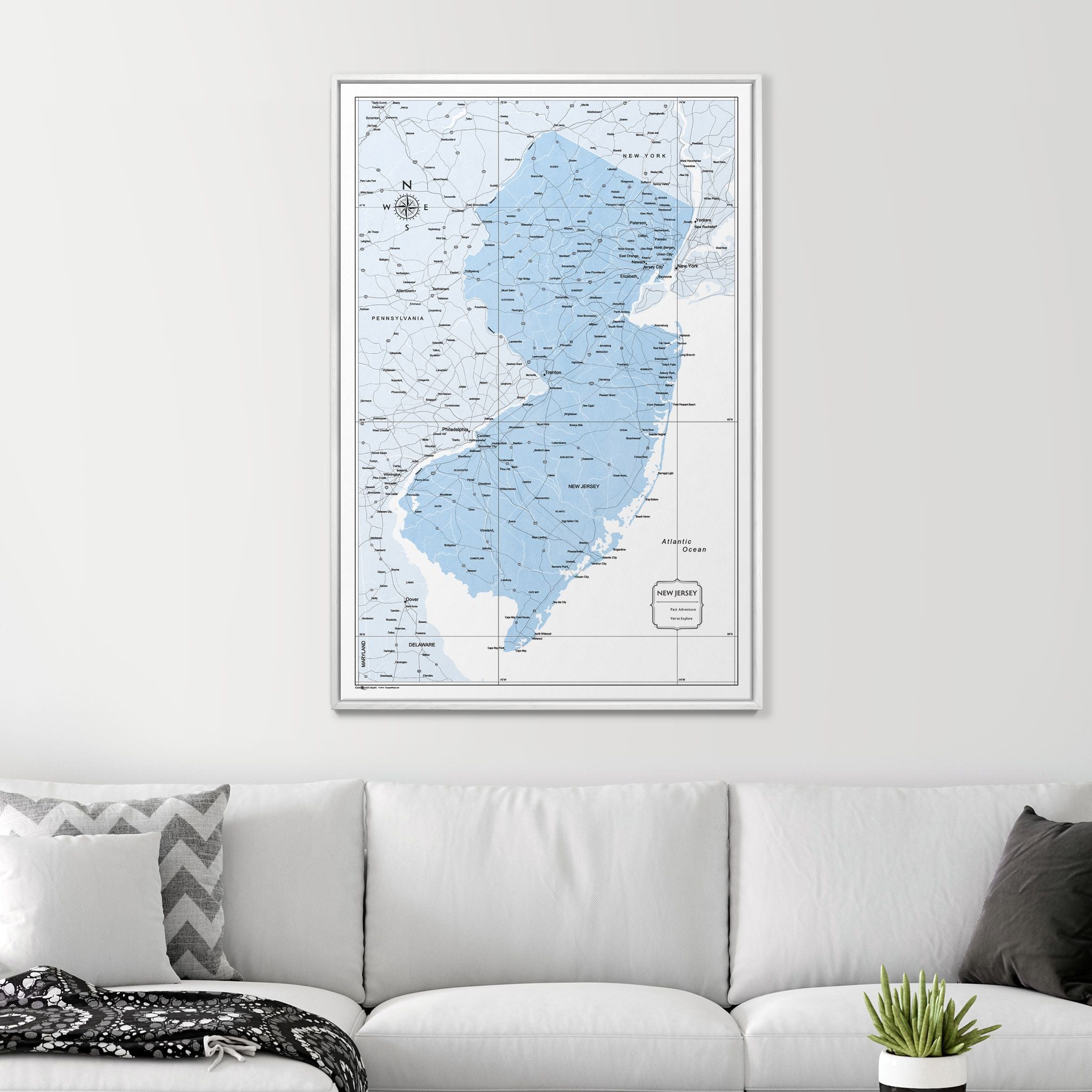 Push Pin New Jersey Map (Pin Board) - Light Blue Color Splash CM Pin Board