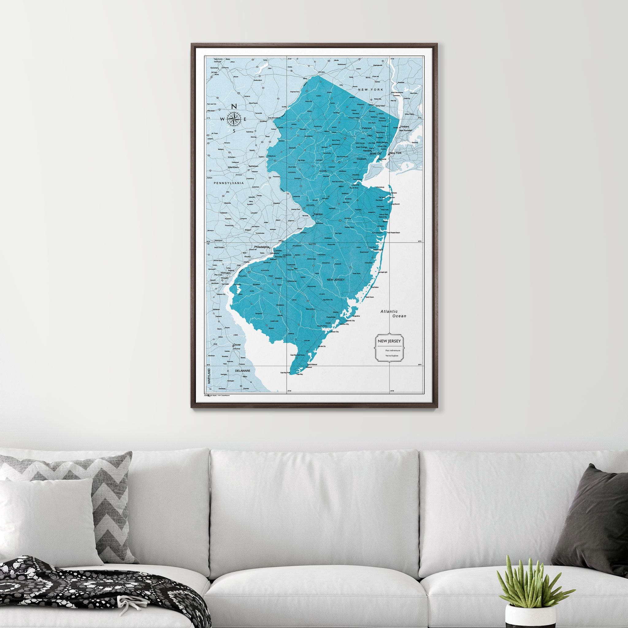 Push Pin New Jersey Map (Pin Board) - Teal Color Splash CM Pin Board