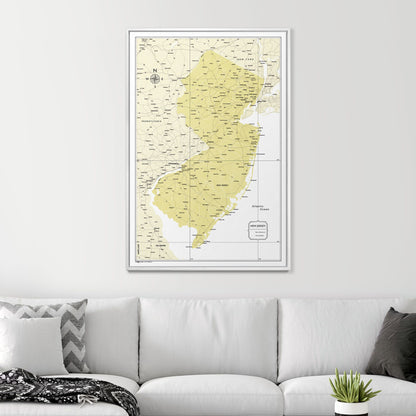 Push Pin New Jersey Map (Pin Board) - Yellow Color Splash CM Pin Board