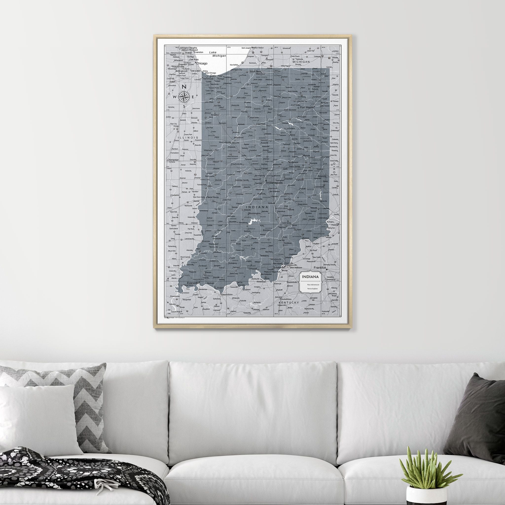 Push Pin Indiana Map (Pin Board) - Dark Gray Color Splash CM Pin Board