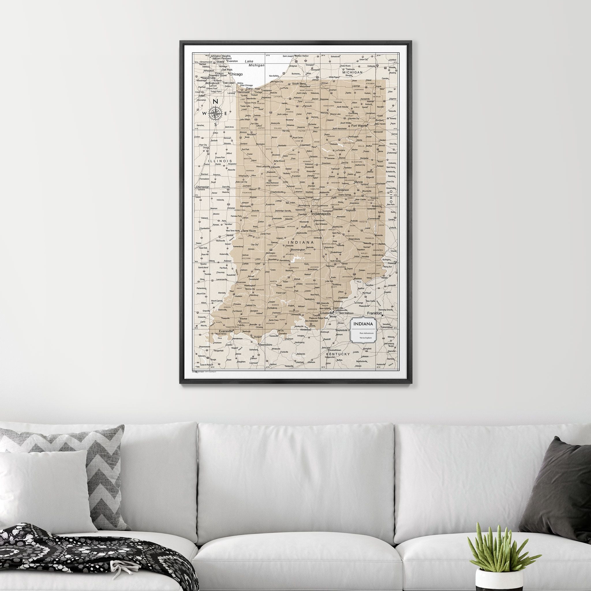 Push Pin Indiana Map (Pin Board) - Light Brown Color Splash CM Pin Board