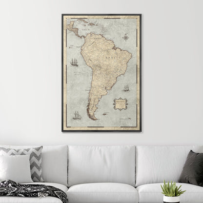 Push Pin South America Map (Pin Board) - Rustic Vintage CM Pin Board