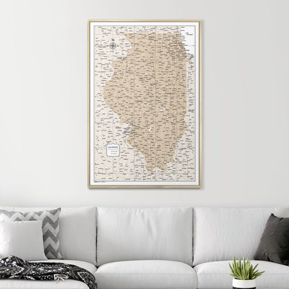 Push Pin Illinois Map (Pin Board) - Light Brown Color Splash CM Pin Board