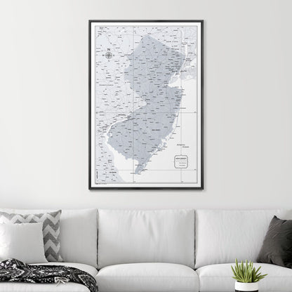 Push Pin New Jersey Map (Pin Board) - Light Gray Color Splash CM Pin Board