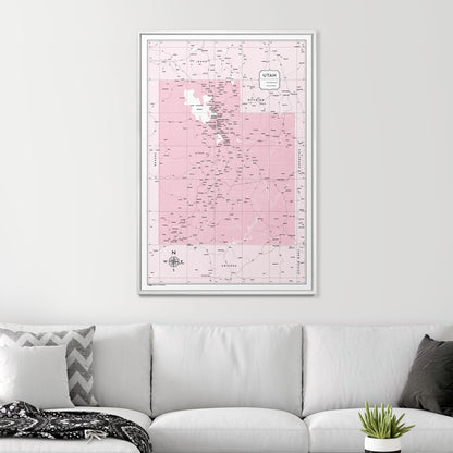 Push Pin Utah Map (Pin Board) - Pink Color Splash CM Pin Board