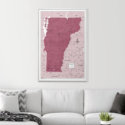 Push Pin Vermont Map (Pin Board) - Burgundy Color Splash CM Pin Board