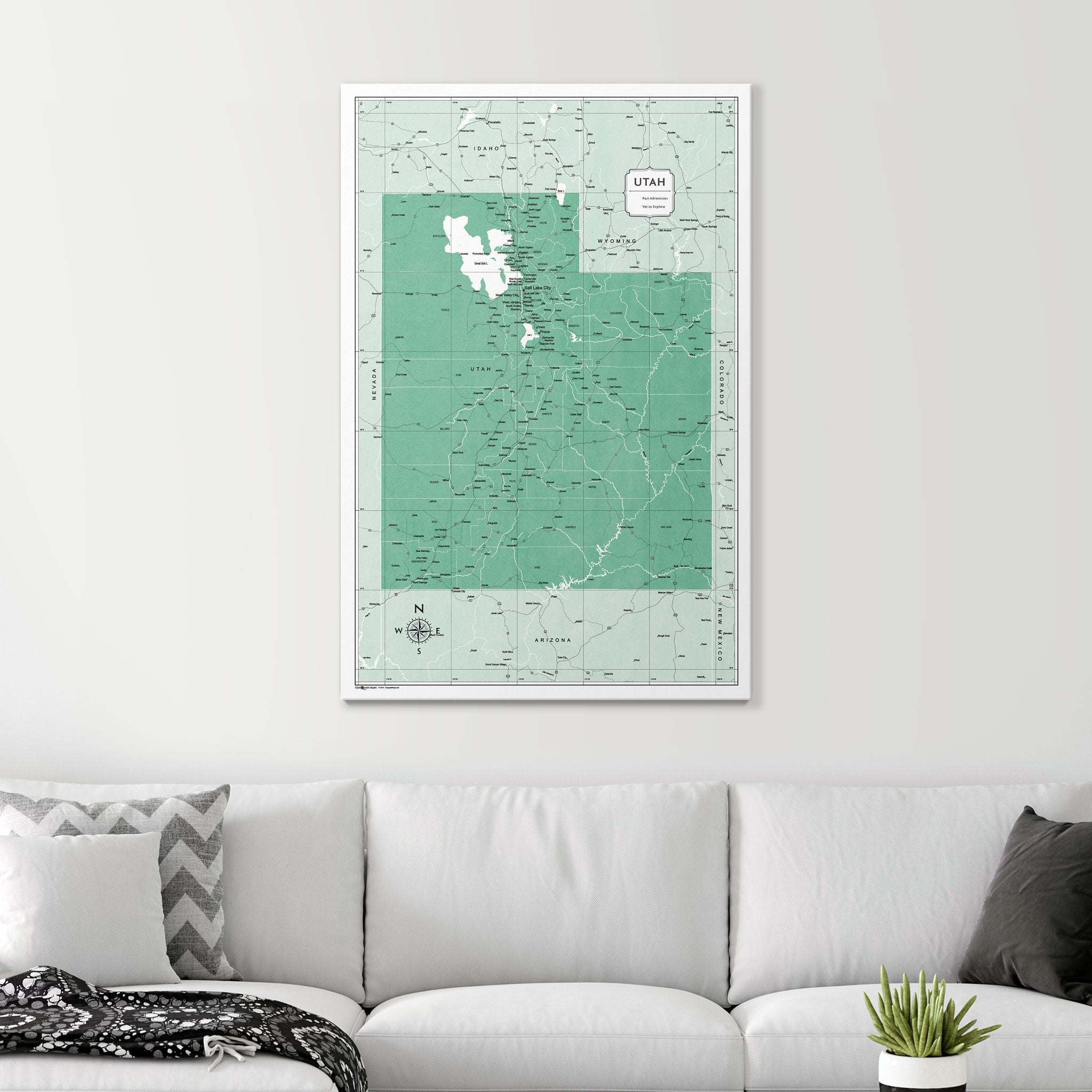 Push Pin Utah Map (Pin Board) - Green Color Splash CM Pin Board