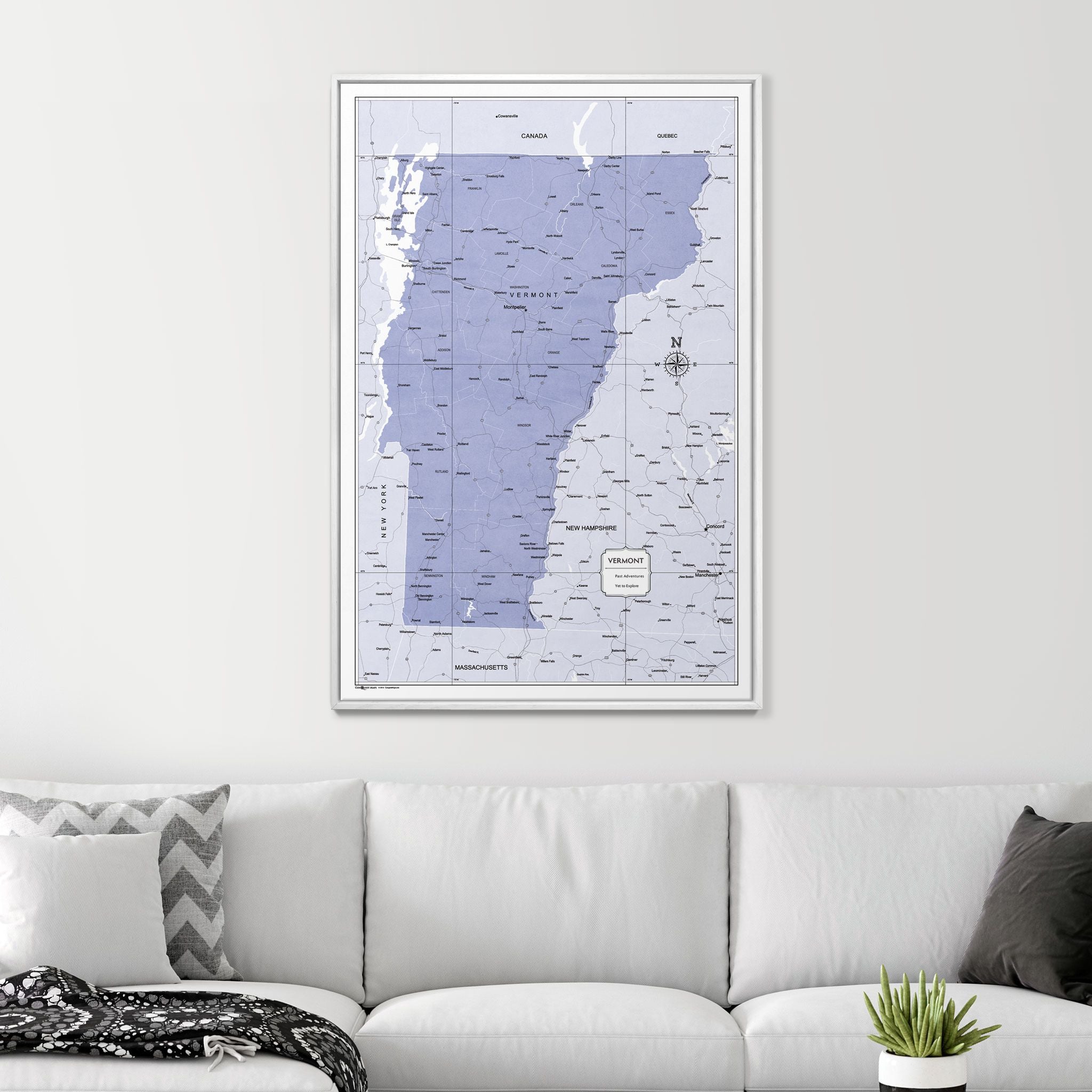 Push Pin Vermont Map (Pin Board) - Purple Color Splash CM Pin Board