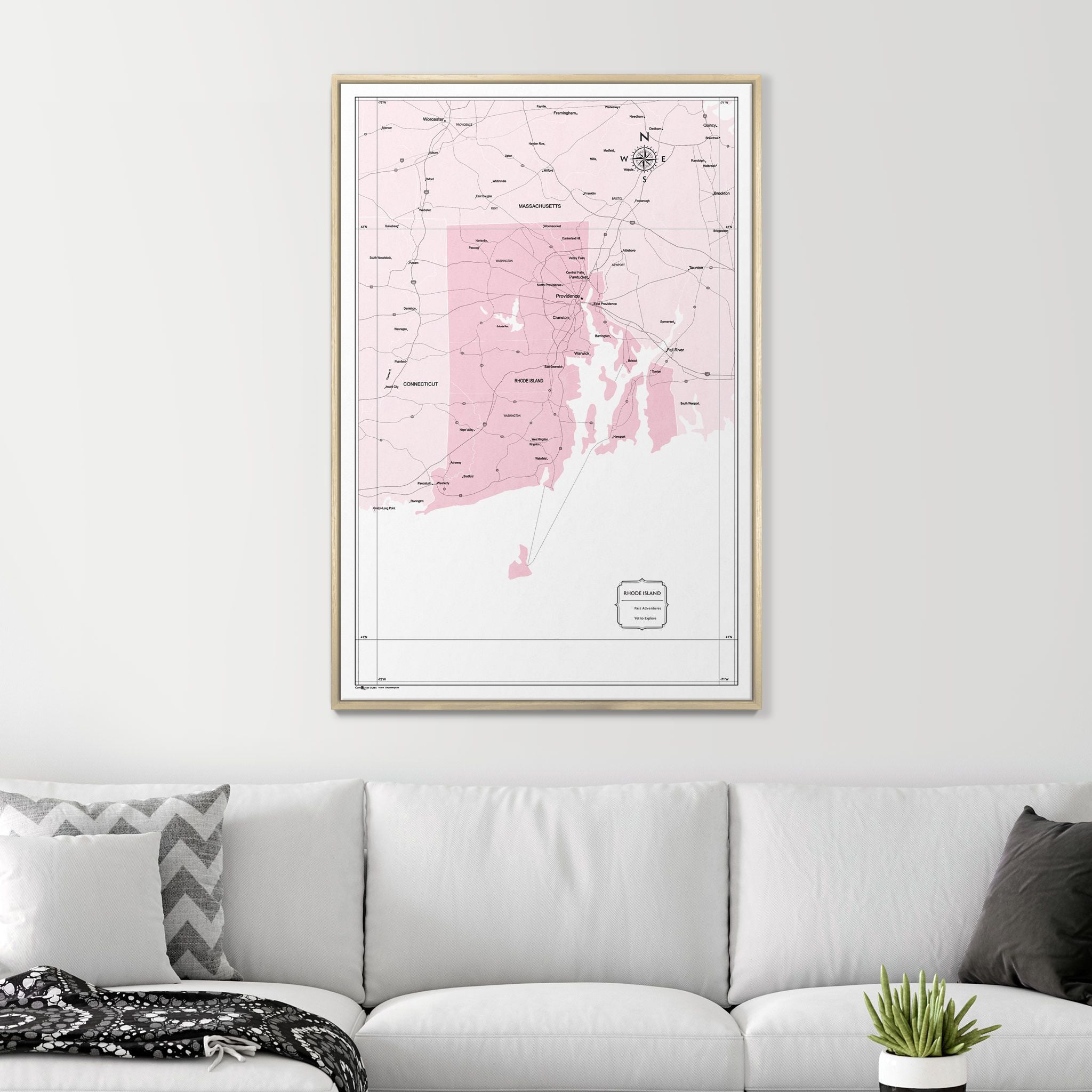 Push Pin Rhode Island Map (Pin Board) - Pink Color Splash CM Pin Board