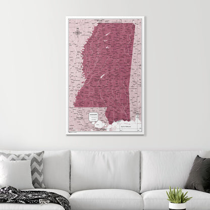 Push Pin Mississippi Map (Pin Board) - Burgundy Color Splash CM Pin Board