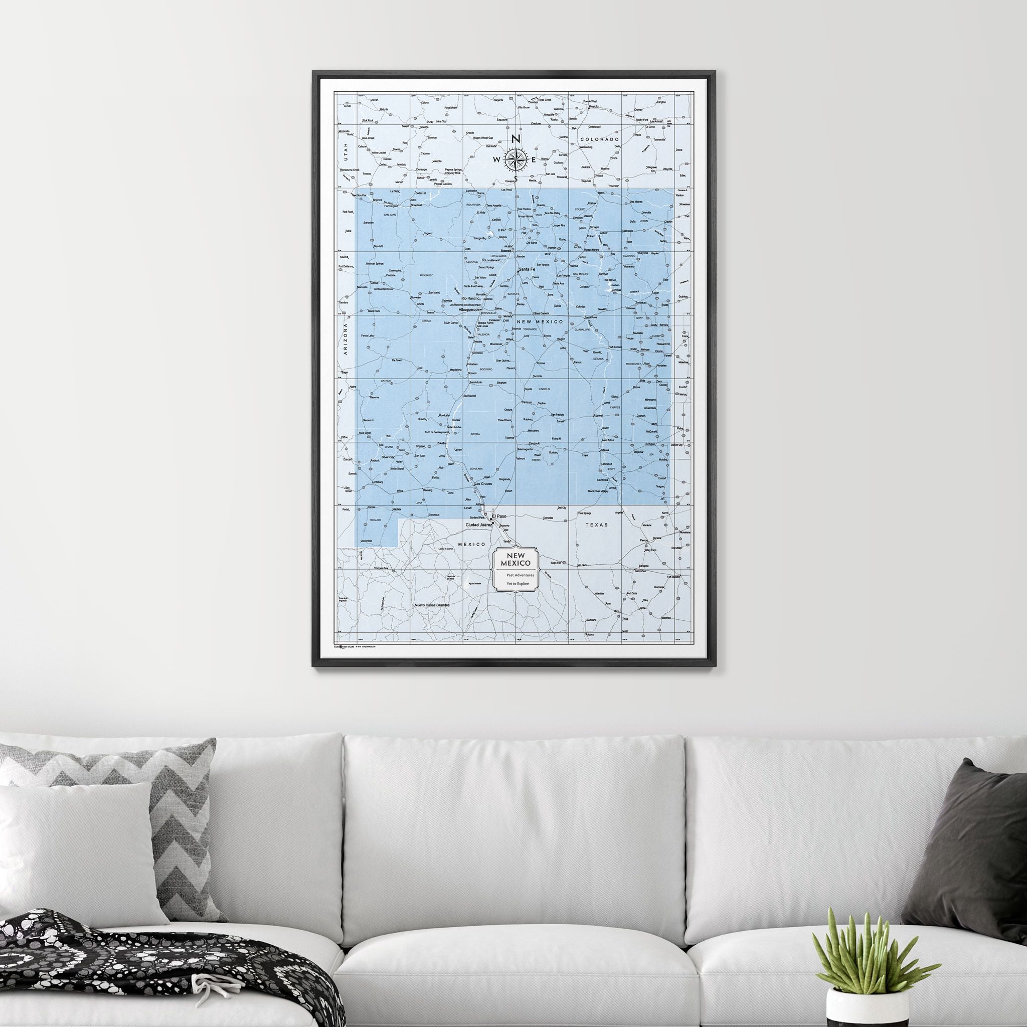 Push Pin New Mexico Map (Pin Board) - Light Blue Color Splash CM Pin Board