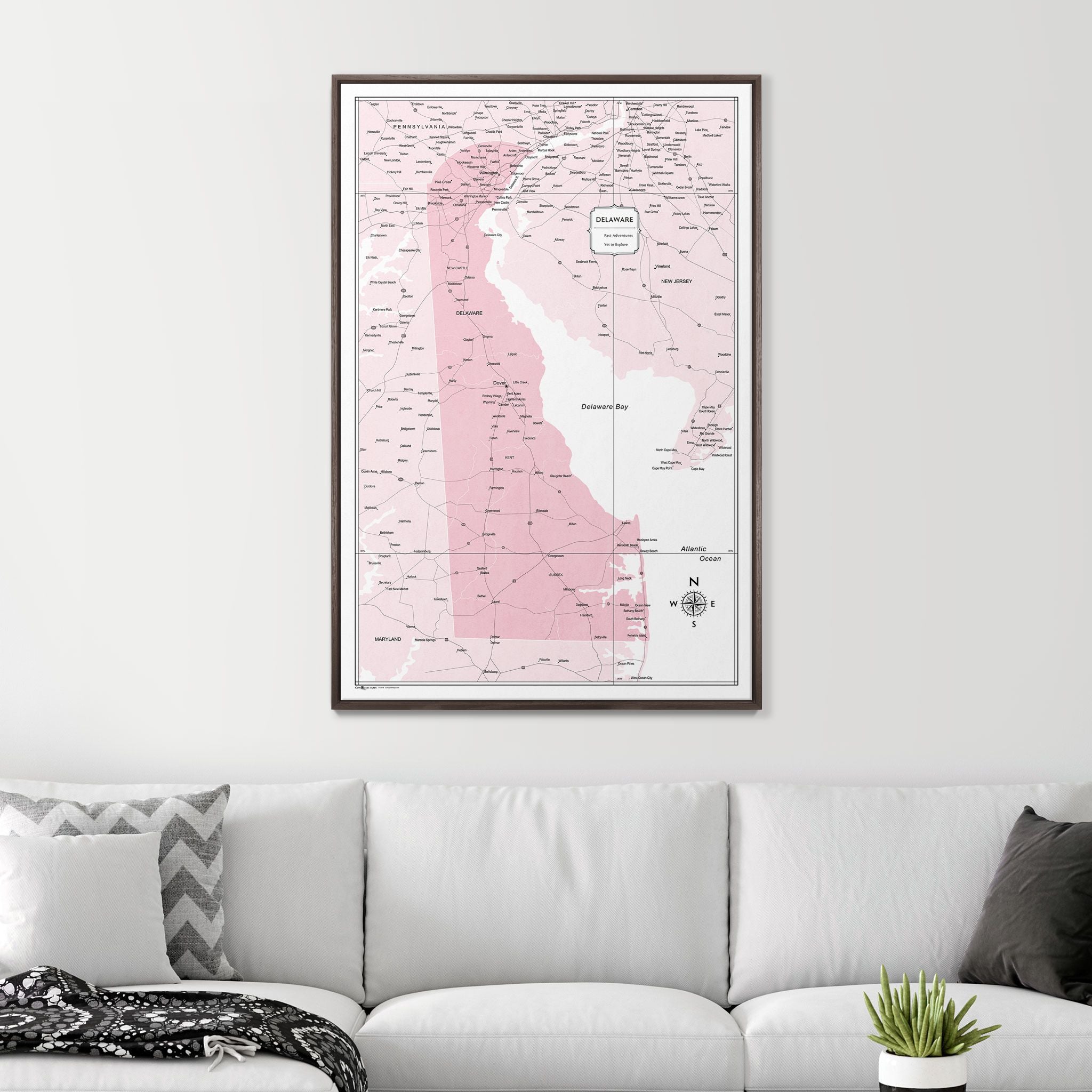 Push Pin Delaware Map (Pin Board) - Pink Color Splash CM Pin Board