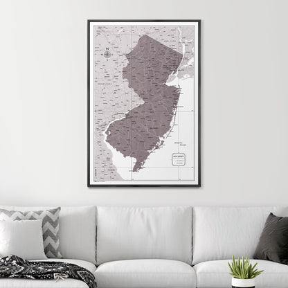 Push Pin New Jersey Map (Pin Board) - Dark Brown Color Splash CM Pin Board