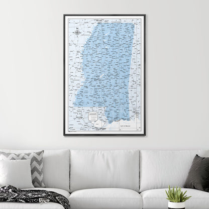 Push Pin Mississippi Map (Pin Board) - Light Blue Color Splash CM Pin Board