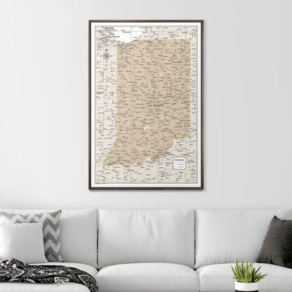 Push Pin Indiana Map (Pin Board) - Light Brown Color Splash CM Pin Board