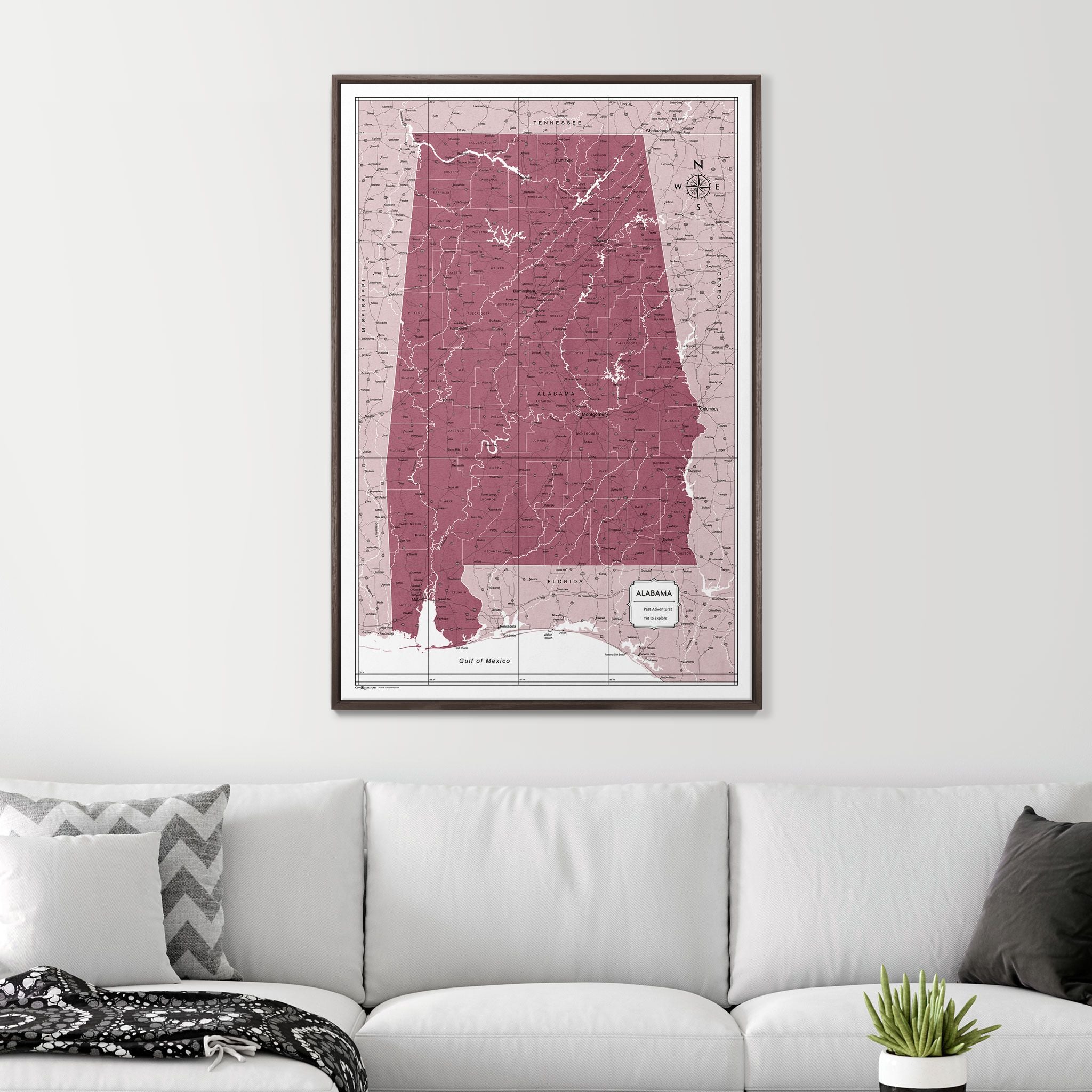 Push Pin Alabama Map (Pin Board) - Burgundy Color Splash CM Pin Board