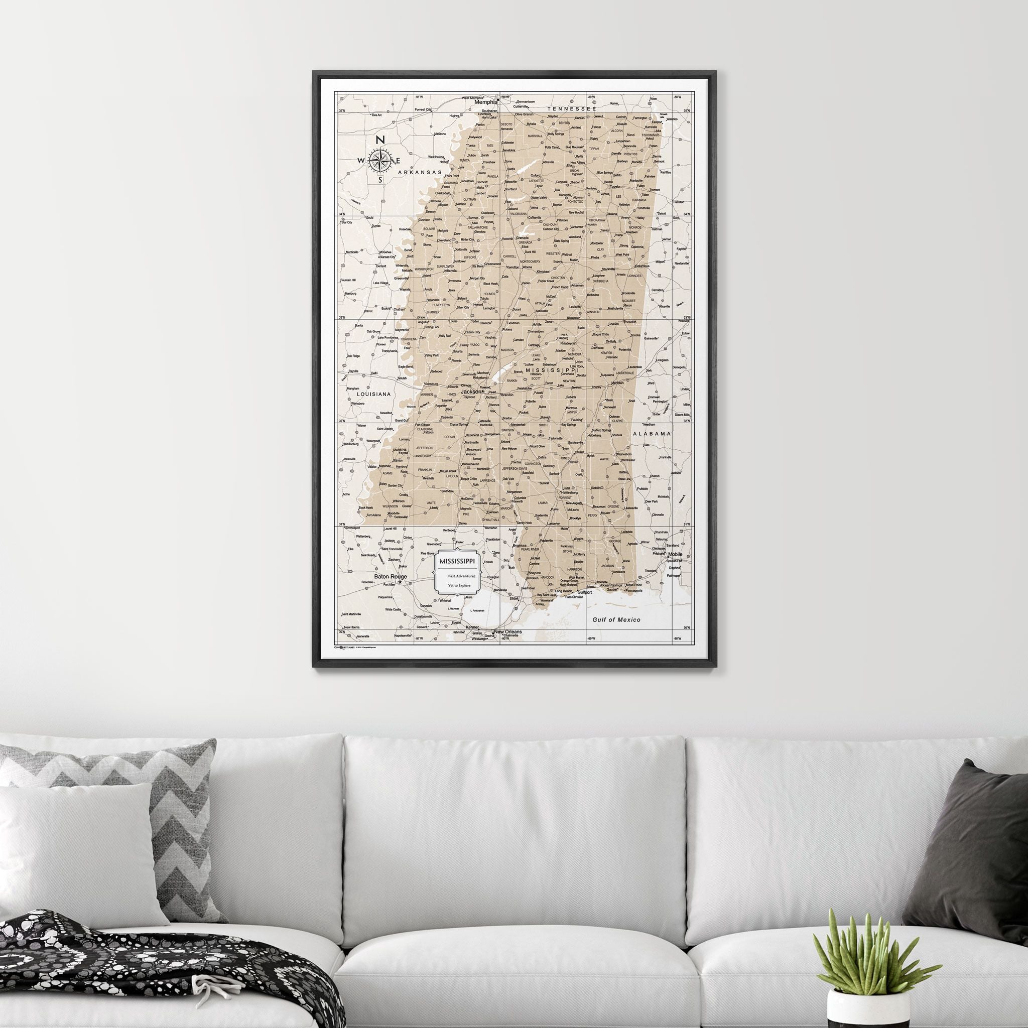 Push Pin Mississippi Map (Pin Board) - Light Brown Color Splash CM Pin Board