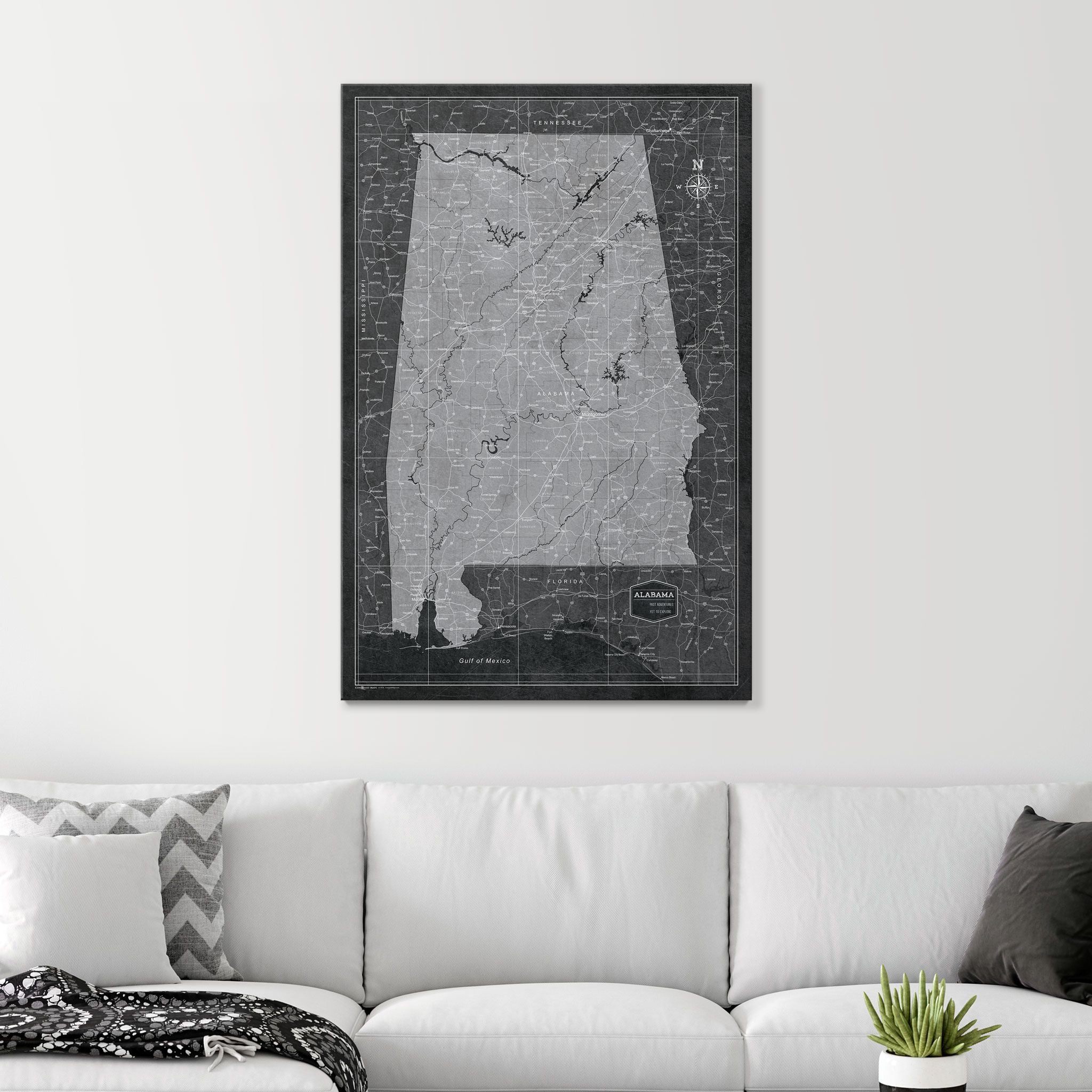 Push Pin Alabama Map (Pin Board) - Modern Slate CM Pin Board