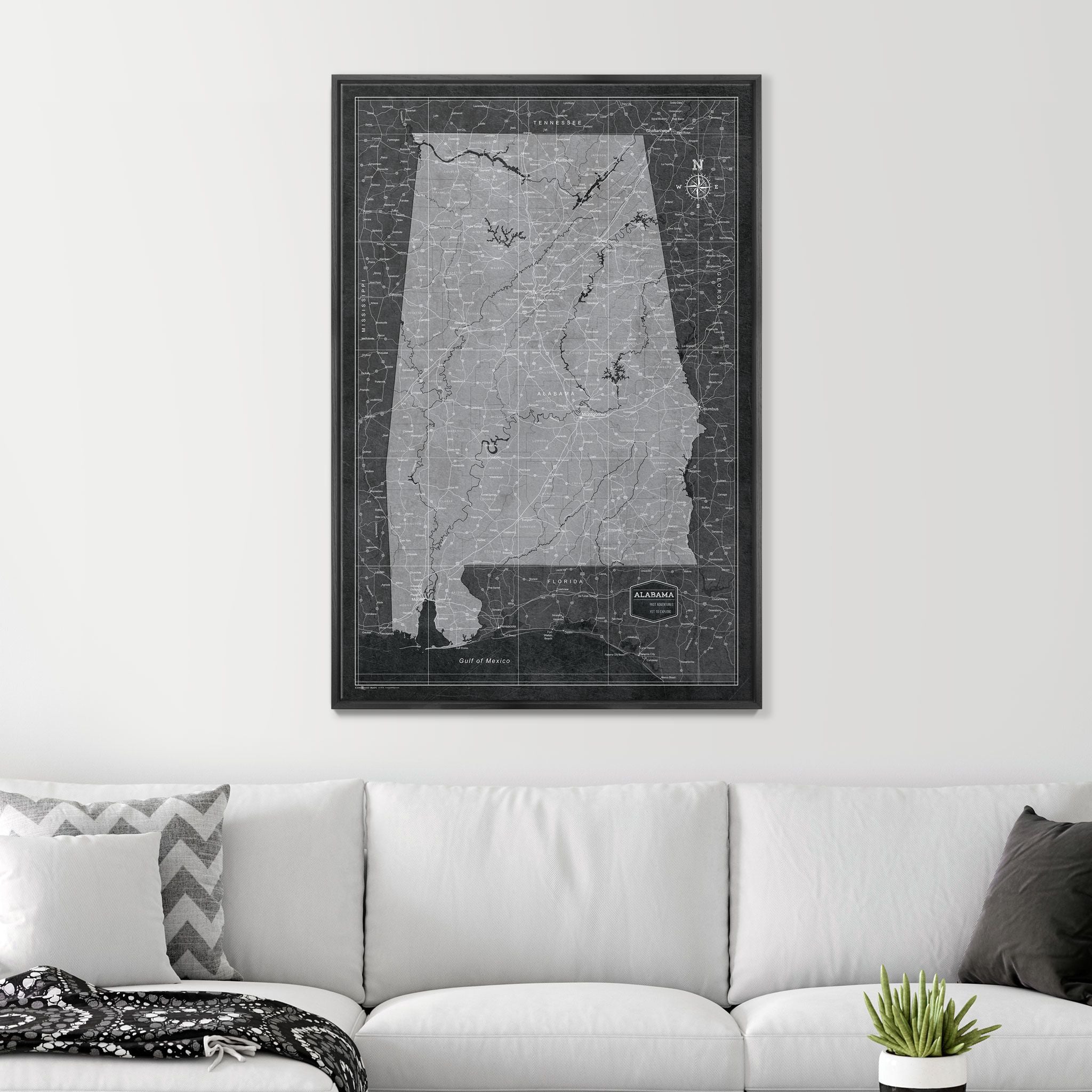 Push Pin Alabama Map (Pin Board) - Modern Slate CM Pin Board