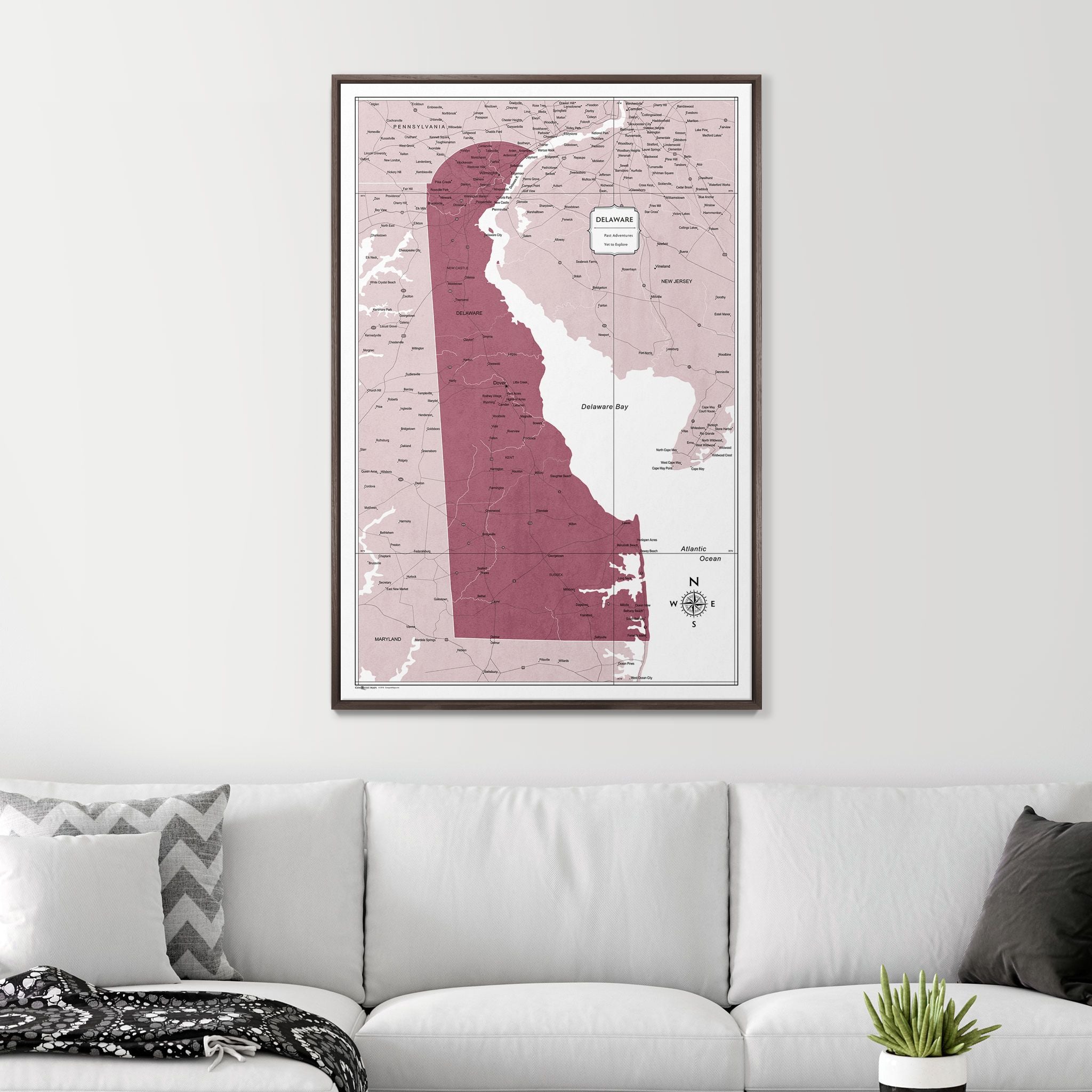 Push Pin Delaware Map (Pin Board) - Burgundy Color Splash CM Pin Board