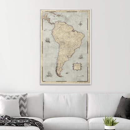 Push Pin South America Map (Pin Board) - Rustic Vintage CM Pin Board